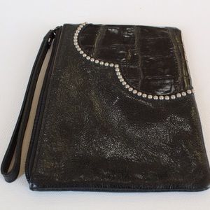 Brighton Collectibles Black Leather Heart Wristlet